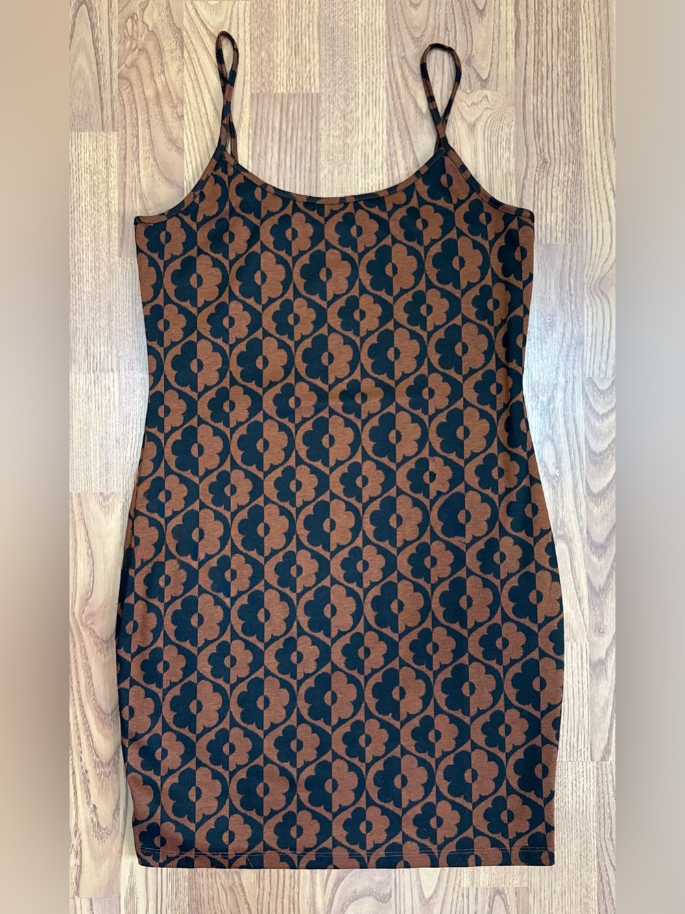❤️ Derek Heart Medium Brown and Black Floral Pattern Slip Dress Bodycon (B19)